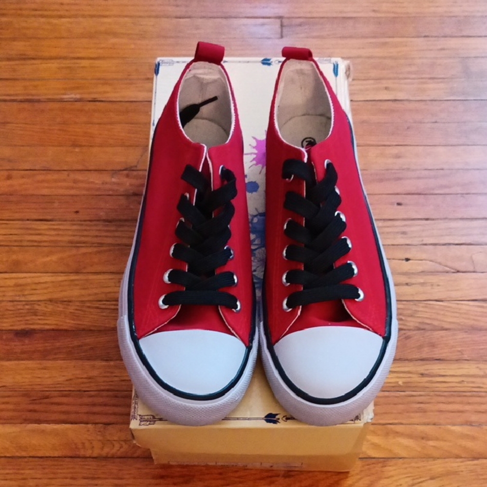 Red Canvas Sneakers with Black Laces